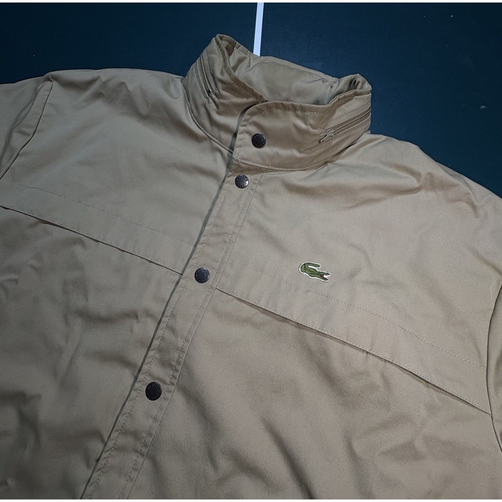 Vintage 70s Izod Lacoste Bomber Jacket Mens XL Beige Fleece Lined Packable Hood - Picture 3 of 16